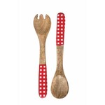 m. lynne designs red gingham handles mango wood salad servers