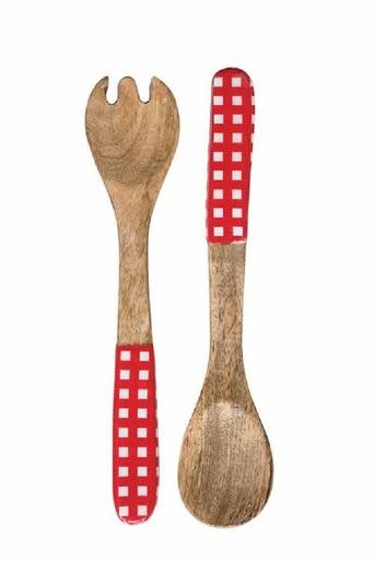 available at m. lynne designs red gingham handles mango wood salad servers