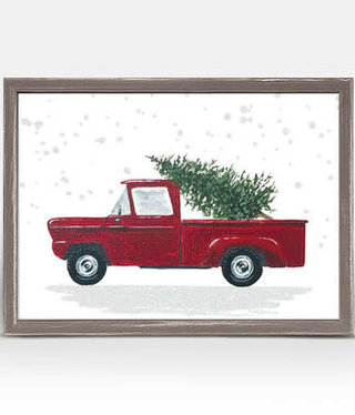 Red Pickup with Tree Framed Canvas