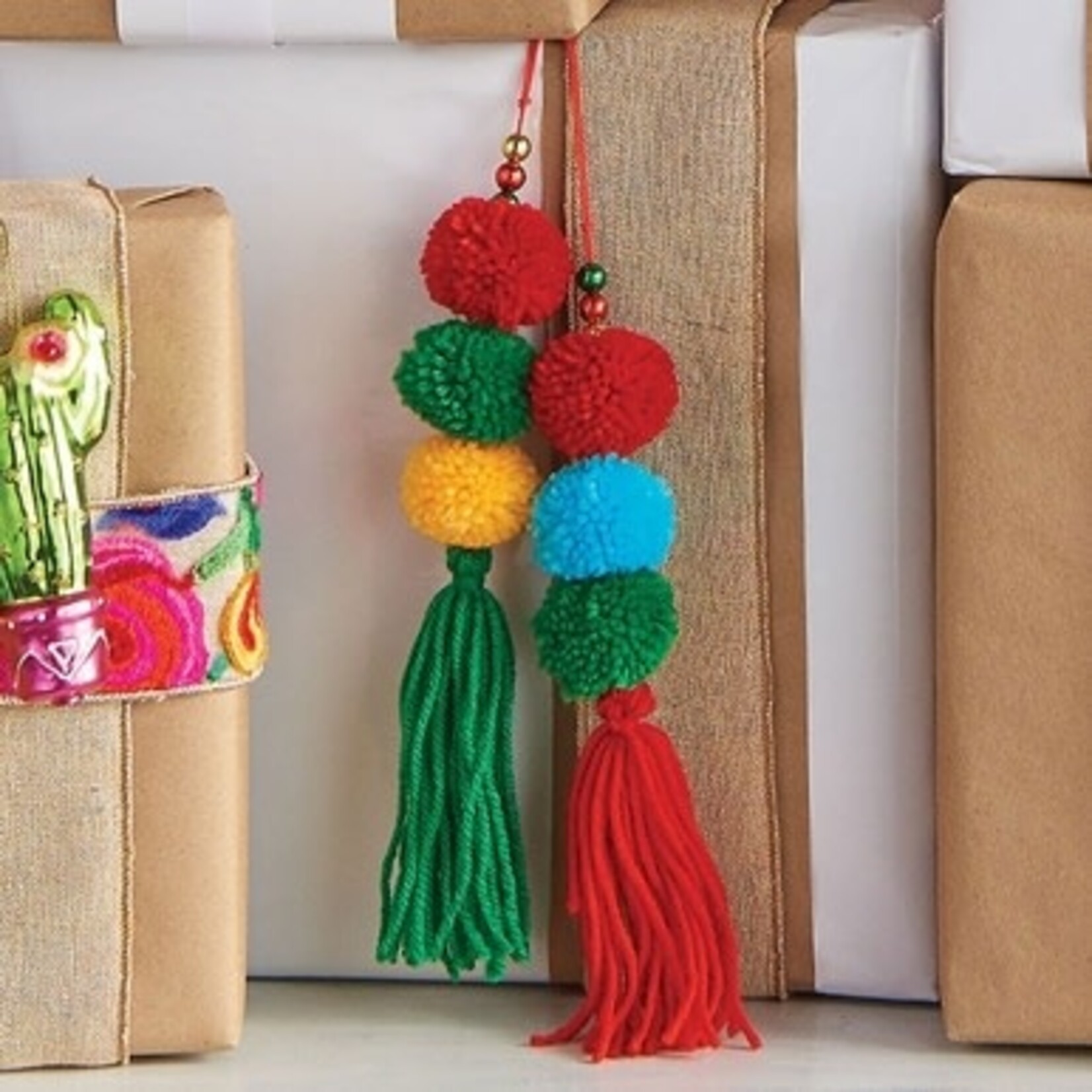 m. lynne designs multi color pom pom ornament with tassel