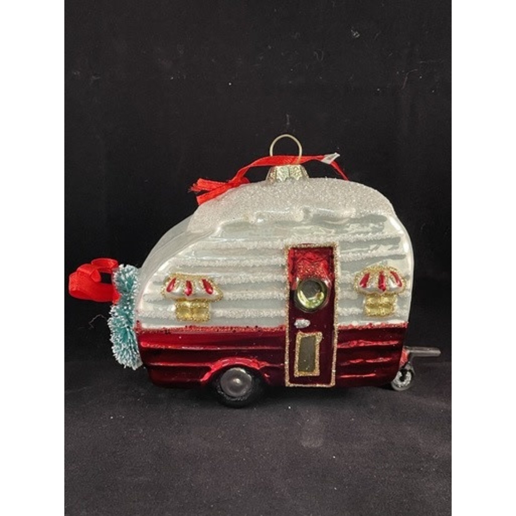 m. lynne designs red & white camper trailer ornament