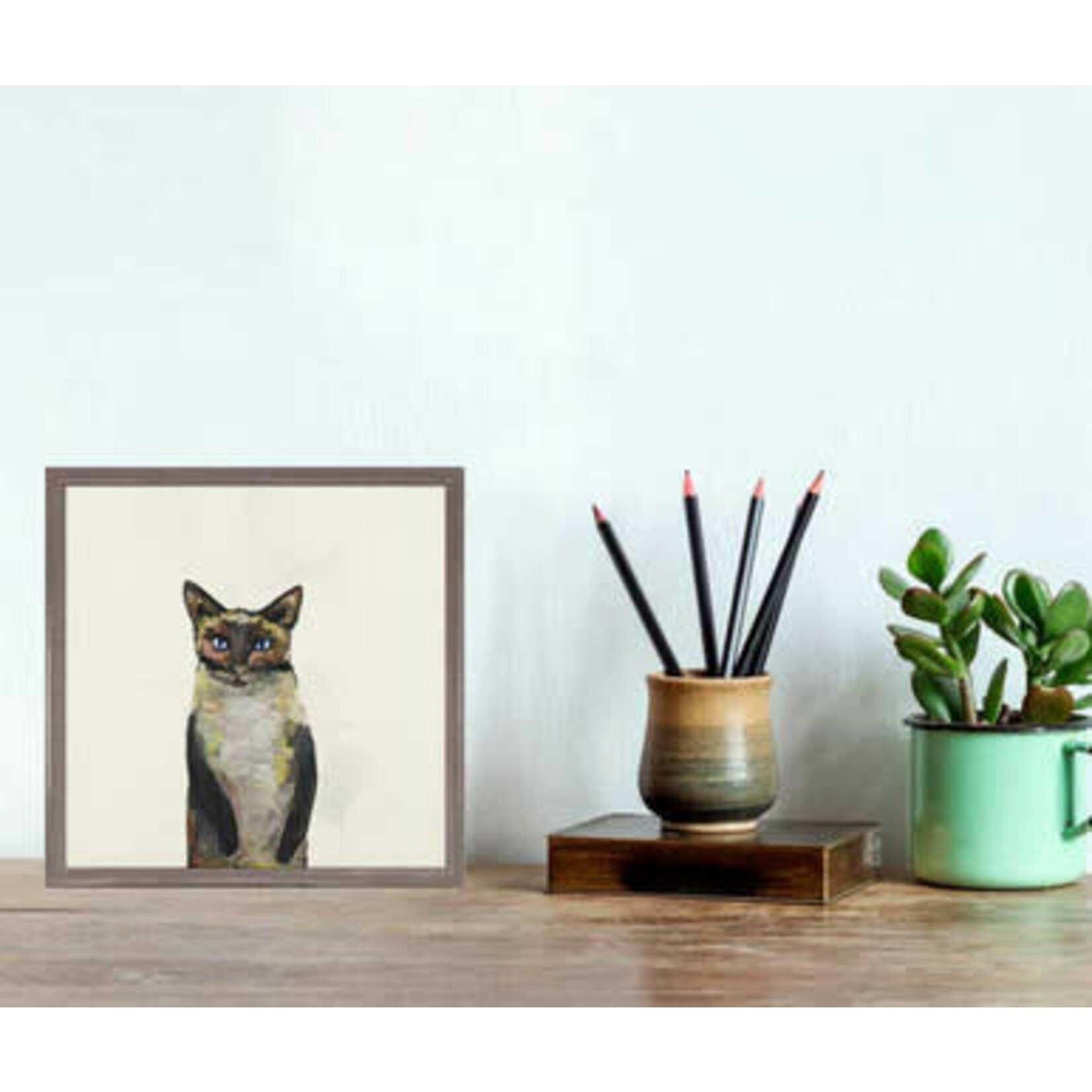 m. lynne designs siamese cat on cream framed canvas
