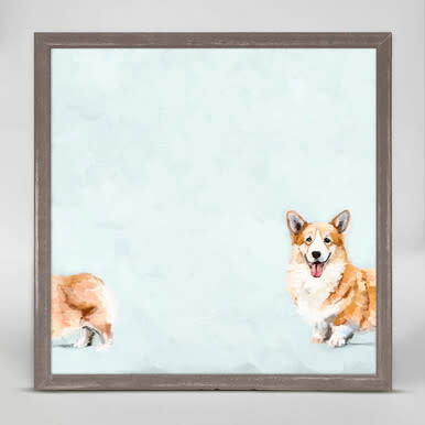 available at m. lynne designs Silly Corgi Framed Canvas
