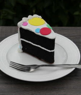 Slice of Vanilla Frosted Cake, Multi-Colored Polka Dots