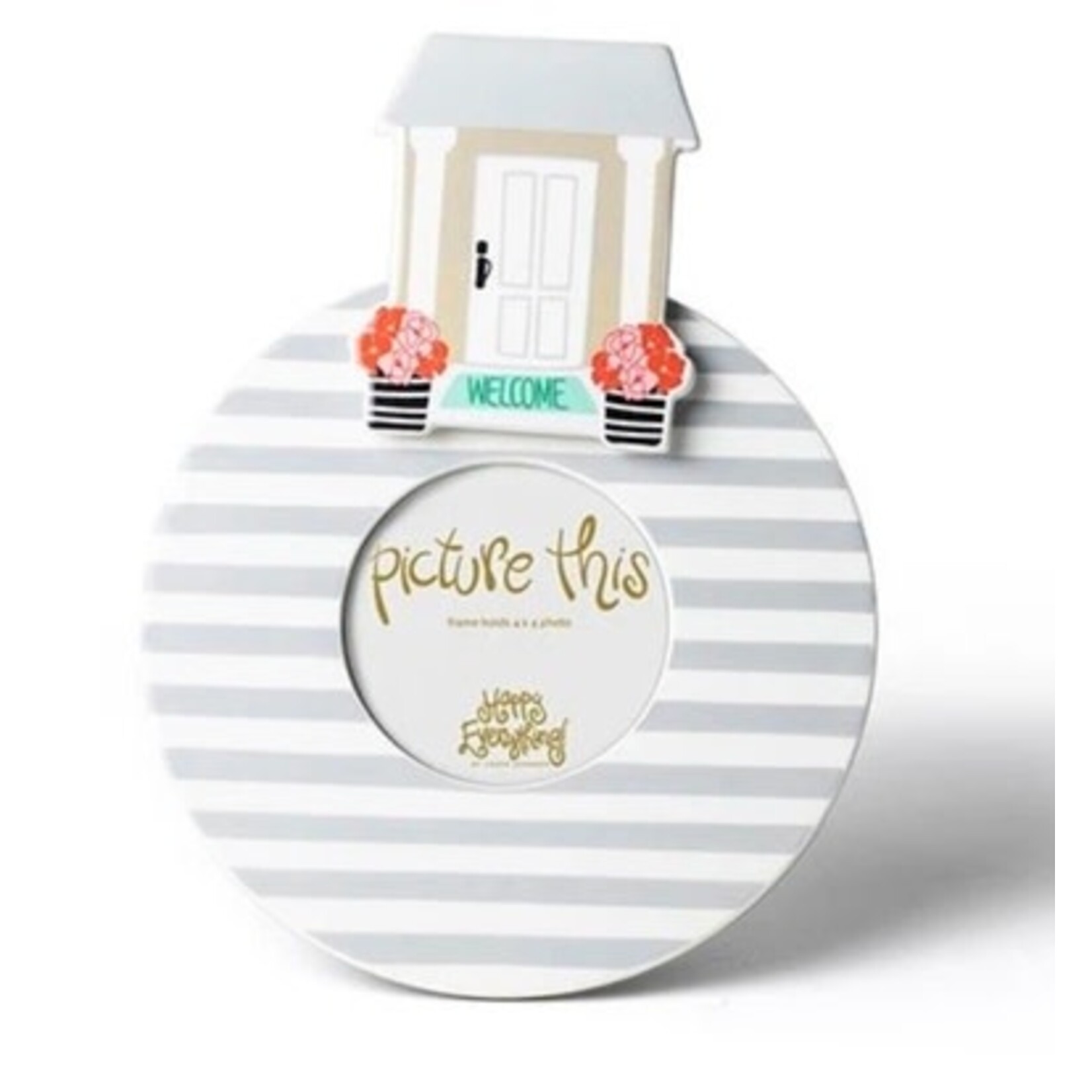 happy everything stone medium stripe round picture frame