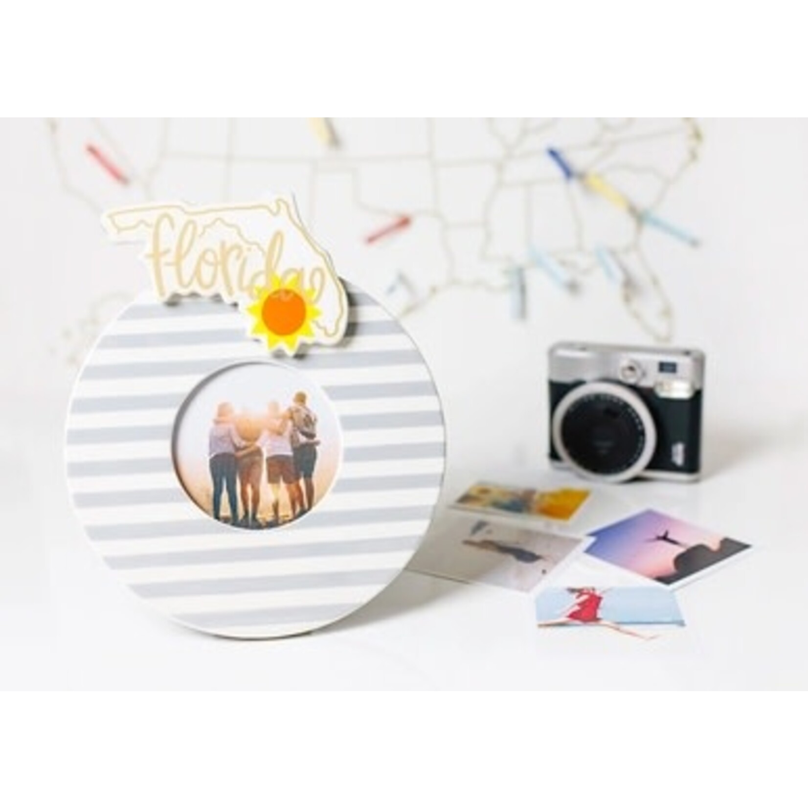happy everything stone medium stripe round picture frame