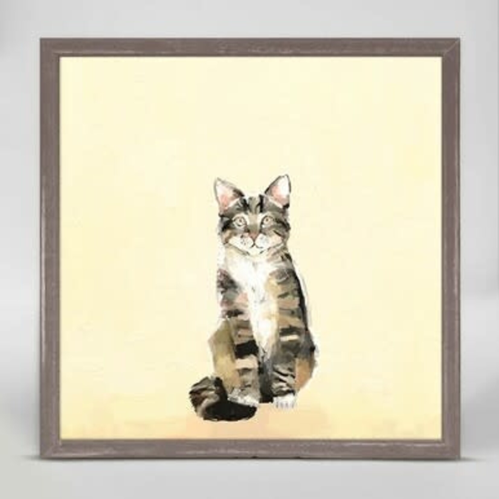 m. lynne designs tabby on yellow framed canvas