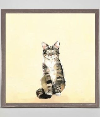 available at m. lynne designs Tabby on Yellow Framed Canvas