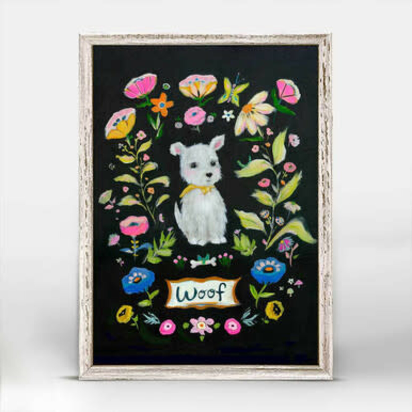 m. lynne designs terrier woof framed canvas