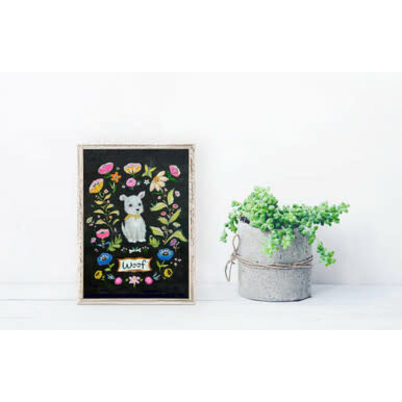 m. lynne designs terrier woof framed canvas