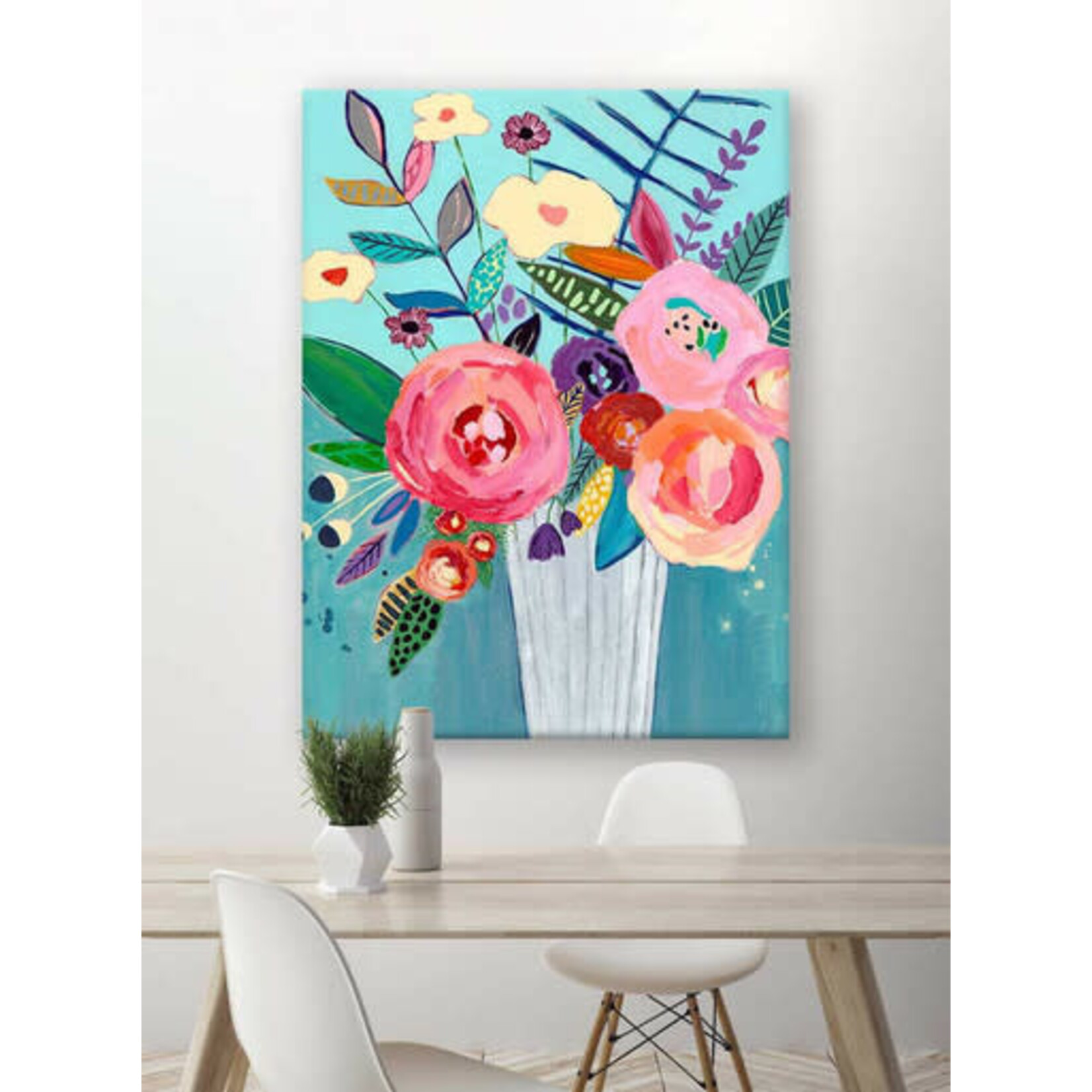 m. lynne designs turquoise vibrant flowers canvas