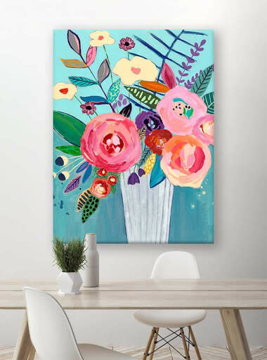 available at m. lynne designs Turquoise Vibrant Flowers Canvas