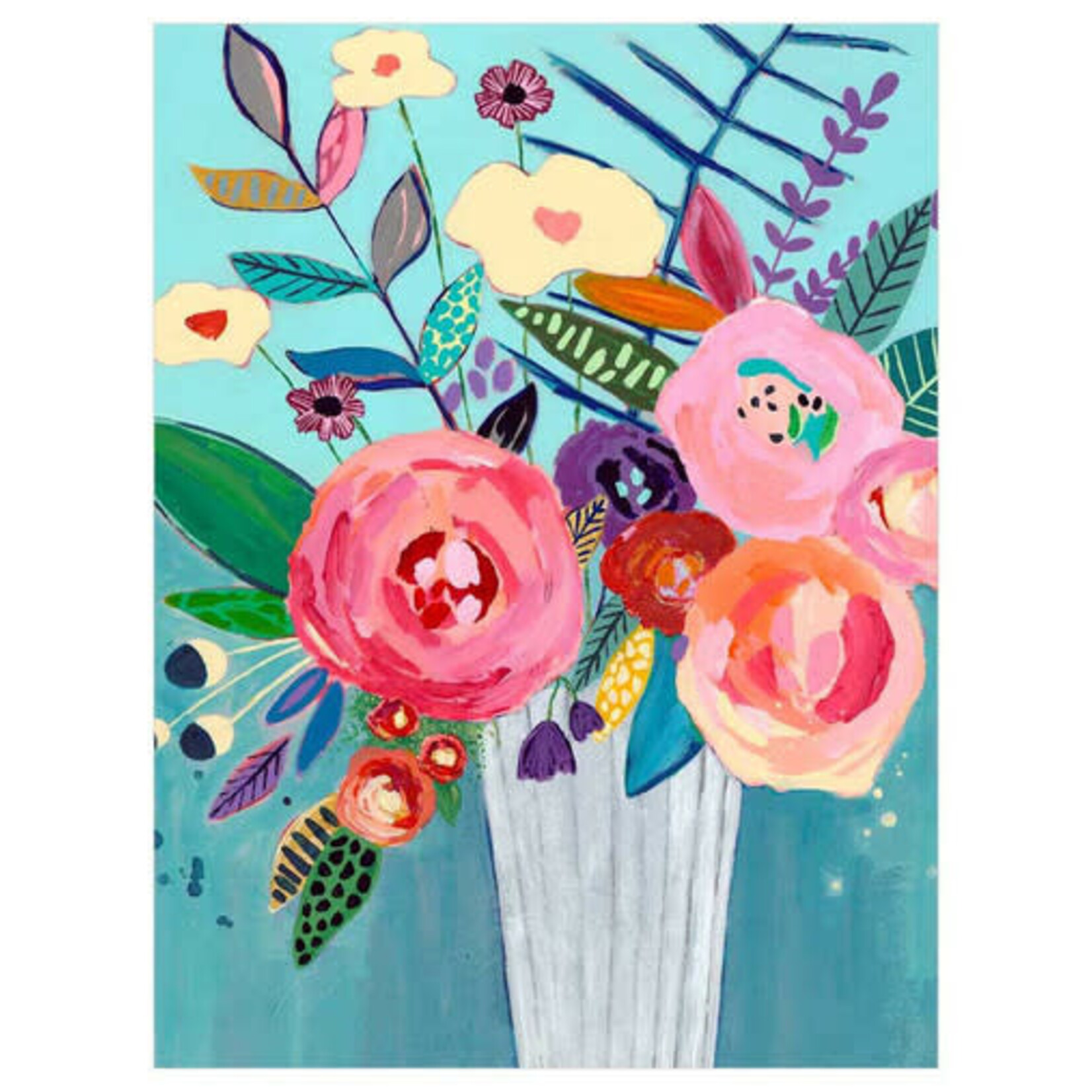 m. lynne designs turquoise vibrant flowers canvas
