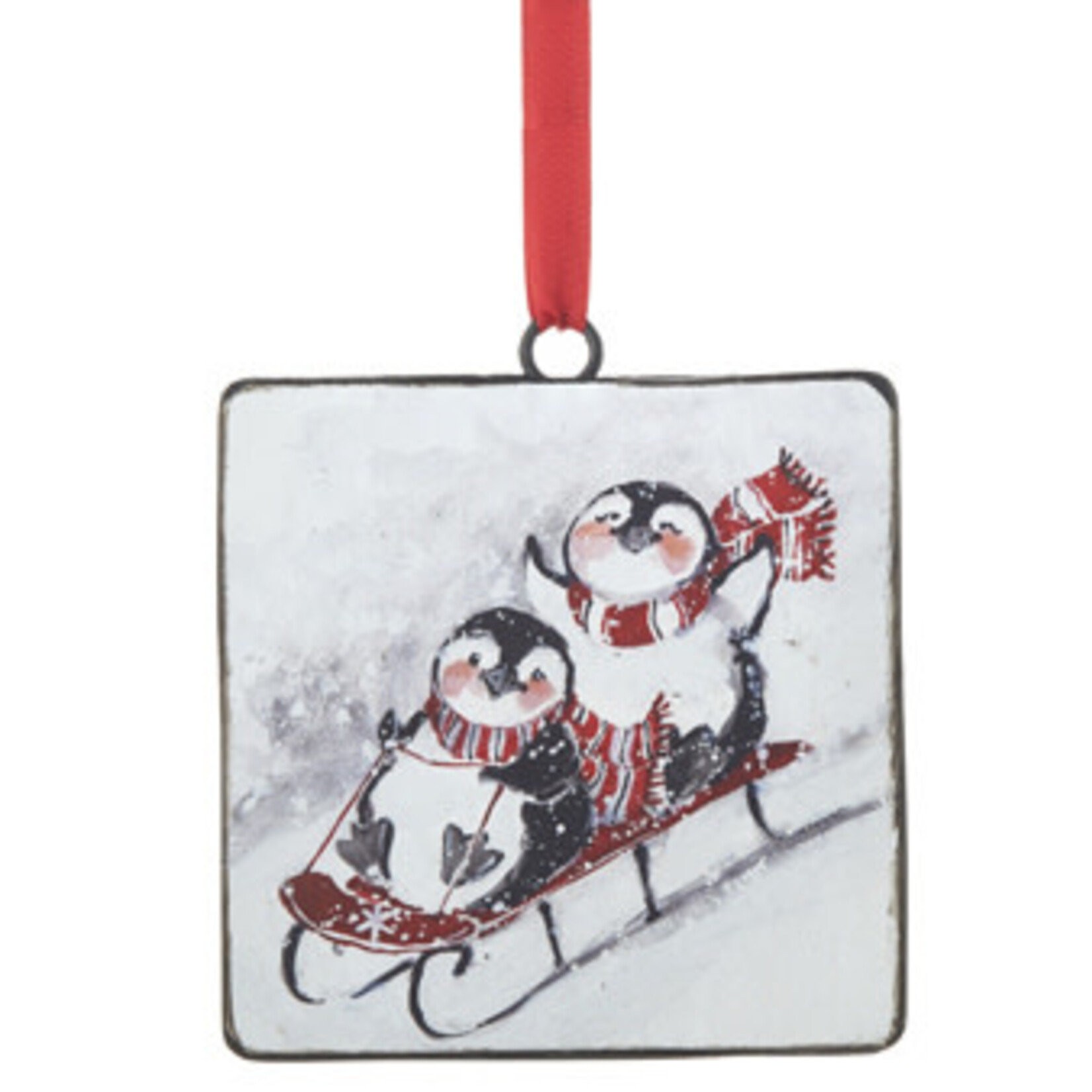 m. lynne designs two penguins sledding ornament