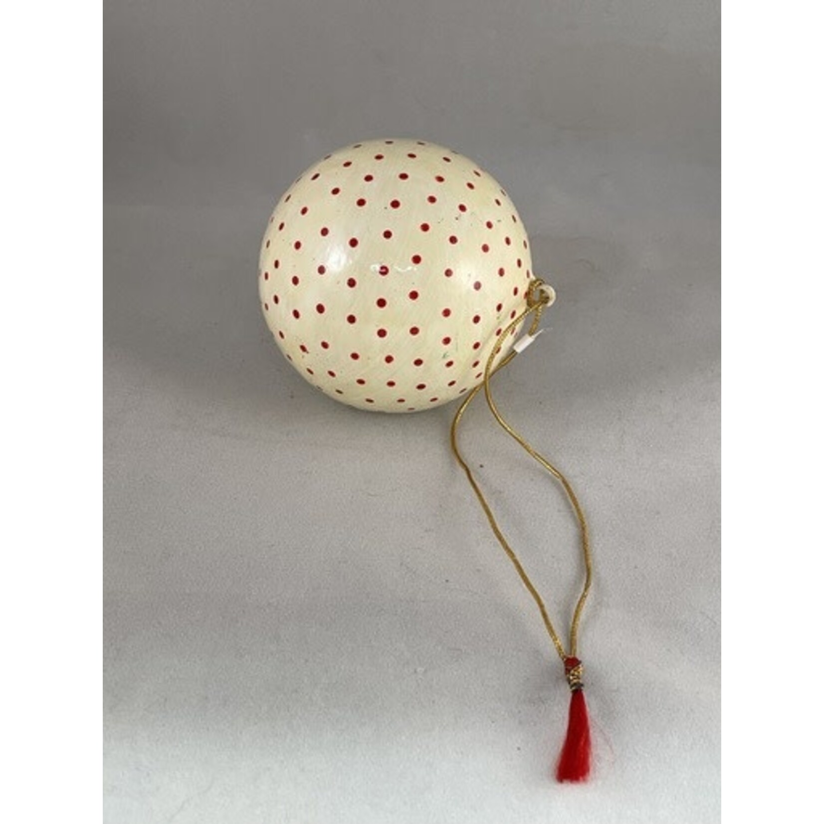 m. lynne designs white with red dots paper mache ball with tassel