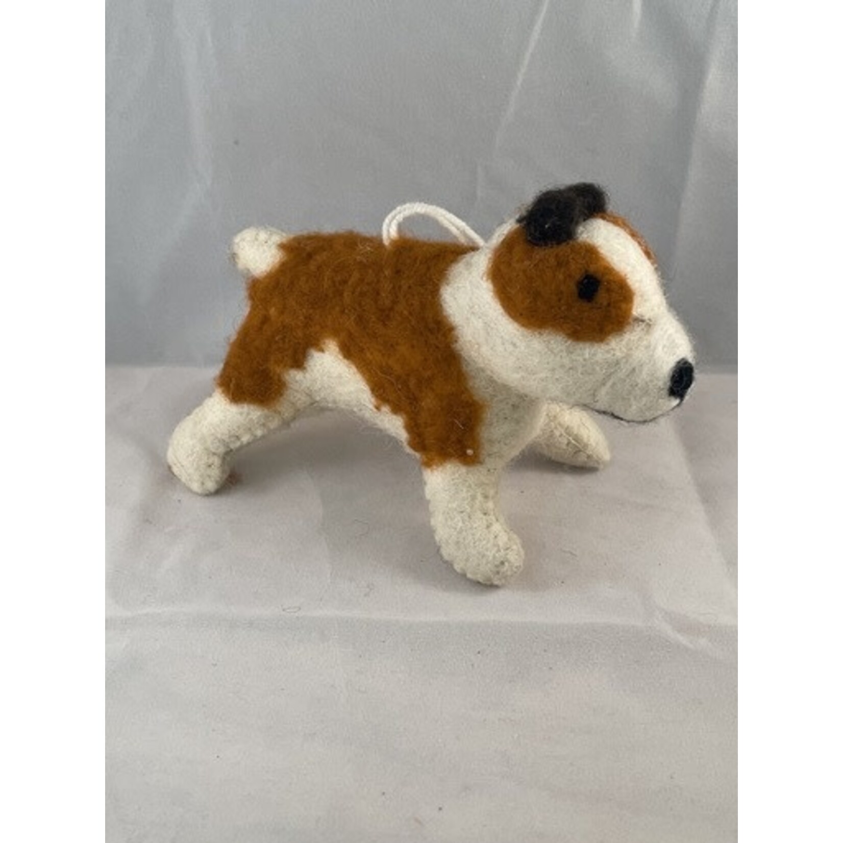m. lynne designs white with tan felted wool dog ornament