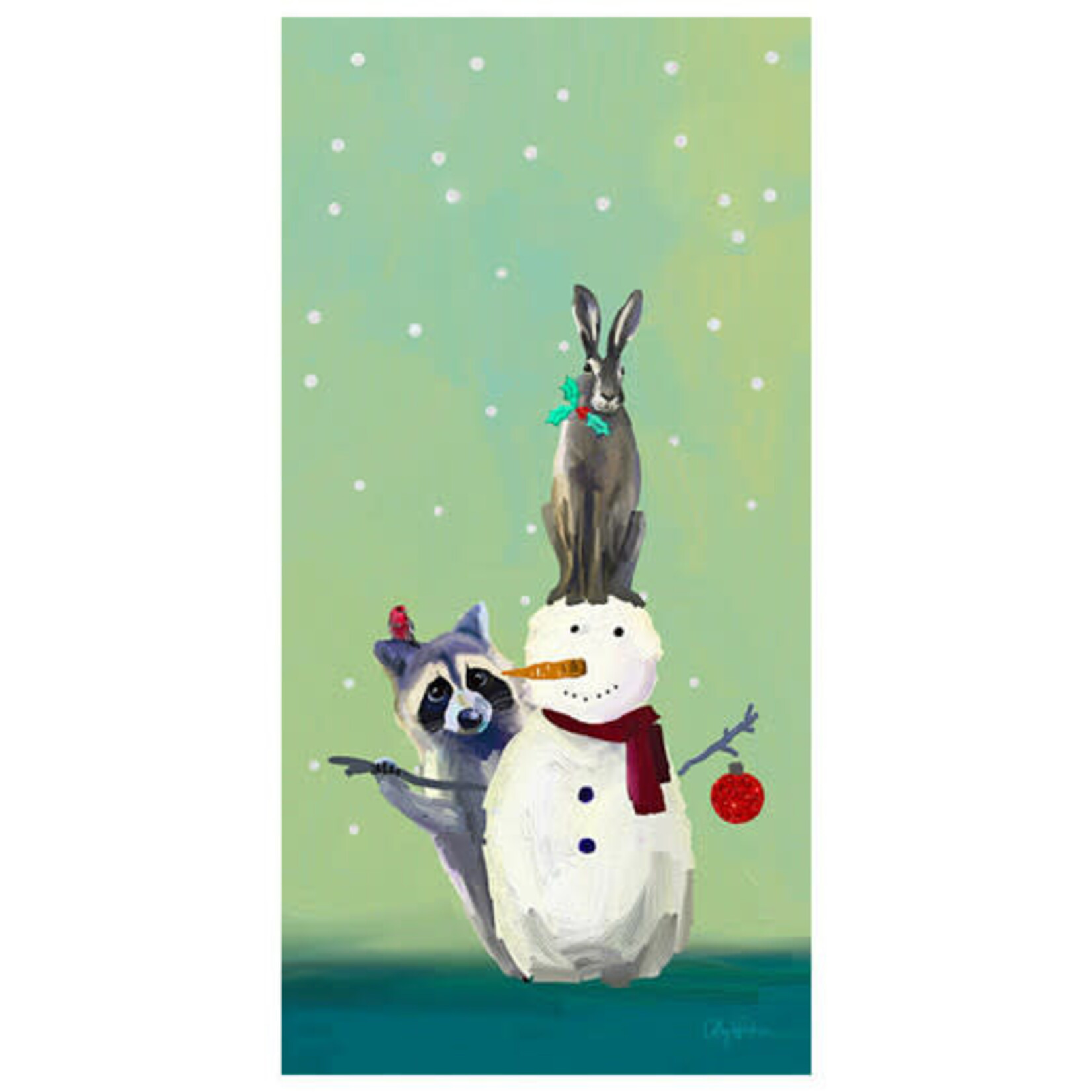 m. lynne designs wondrous snowman racoon and rabbit framed canvas