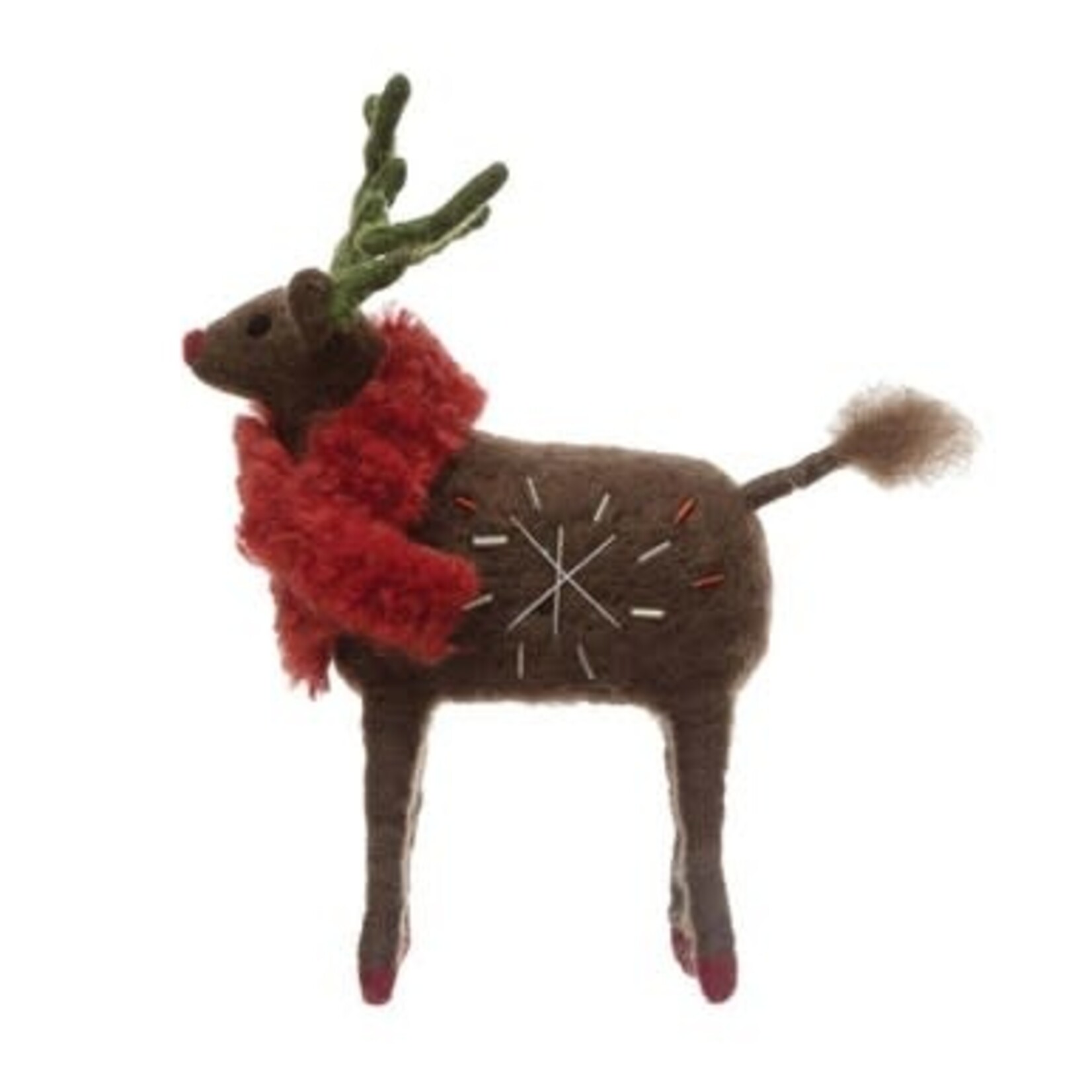 m. lynne designs wool deer with red scarf & star