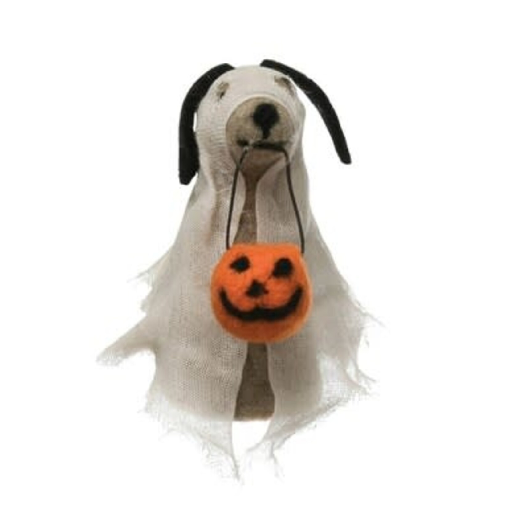 m. lynne designs wool felt dog in ghost costume