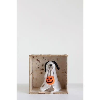 available at m. lynne designs wool felt dog in ghost costume