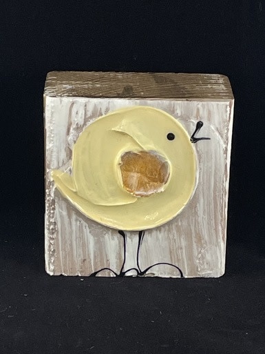 available at m. lynne designs Yellow Chick on Wood