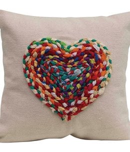 Heart Chindi Fabric Pillow