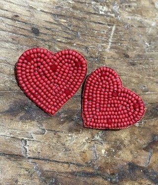 Beaded Red Heart Earring