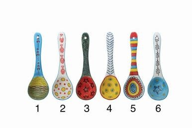 available at m. lynne designs 6-1/2" Stoneware Spoon with Painted Pattern