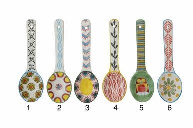 available at m. lynne designs 5-1/4" Stoneware Spoon with Painted Pattern