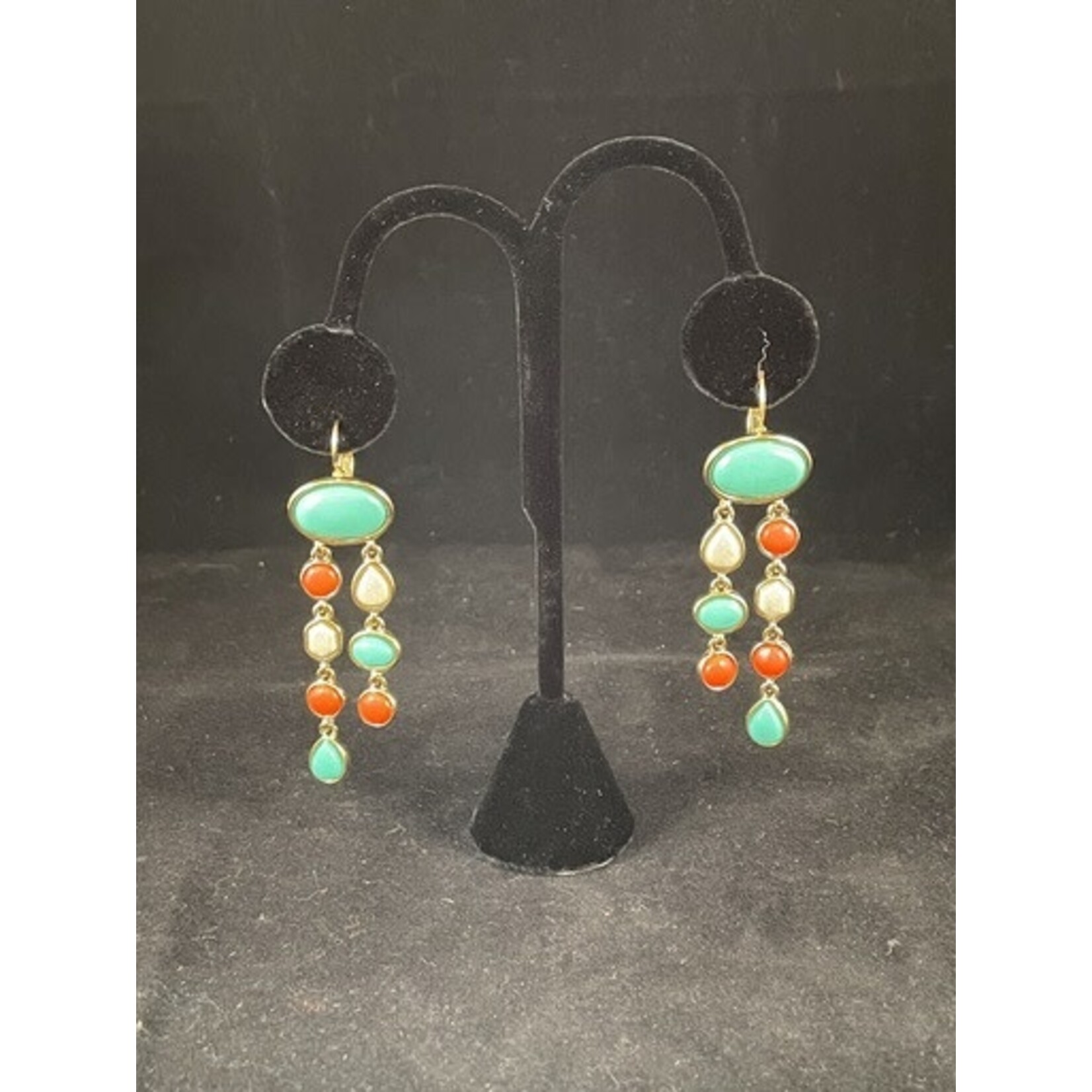 m. lynne designs white, orange & teal oval dangle earring