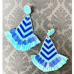 m. lynne designs blue and teal beaded earring with fringe