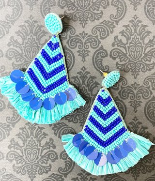 available at m. lynne designs Blue and Teal Beaded with Fringe Earring