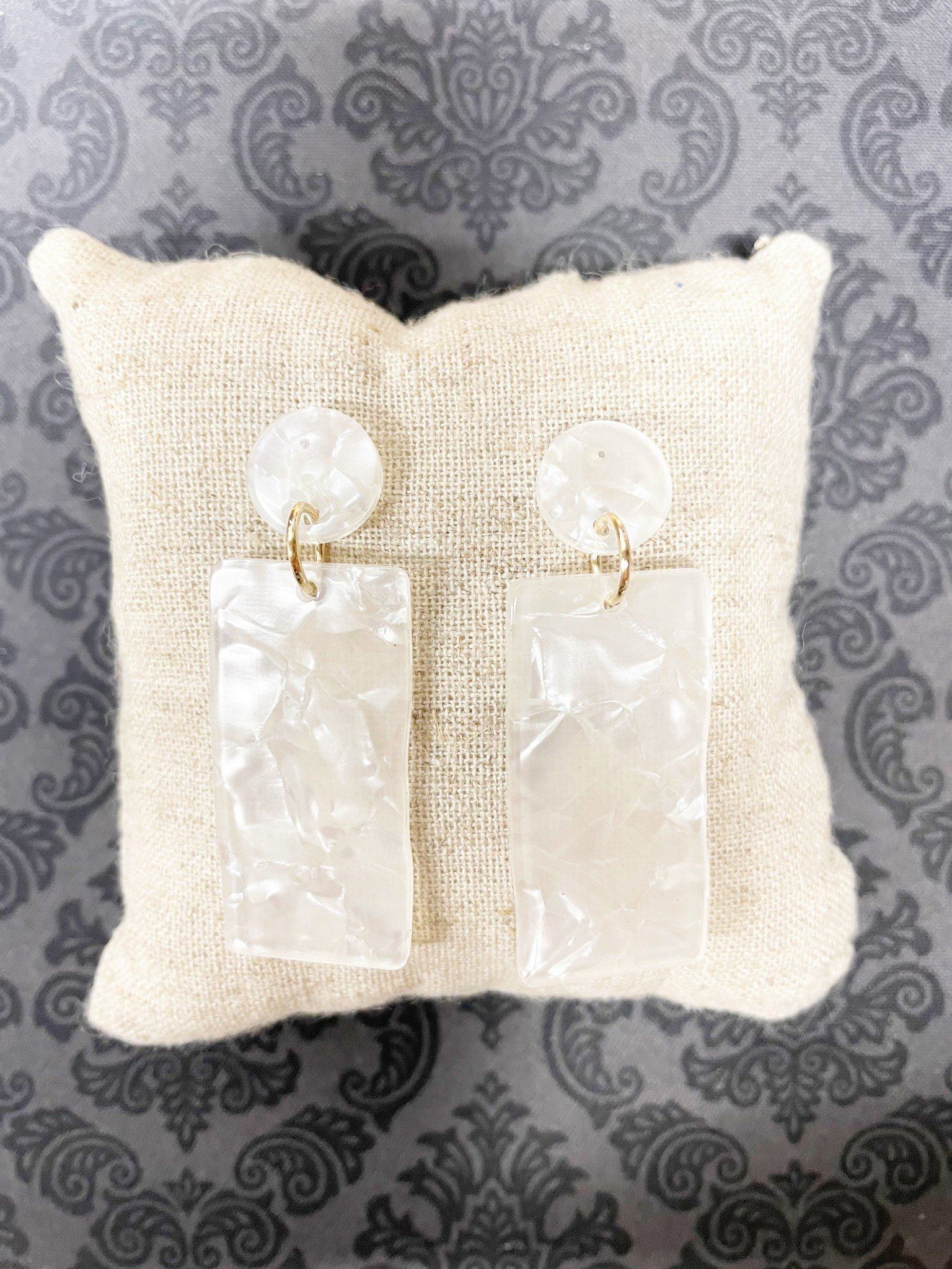 available at m. lynne designs Pearly White Rectangle Acrylic Earring
