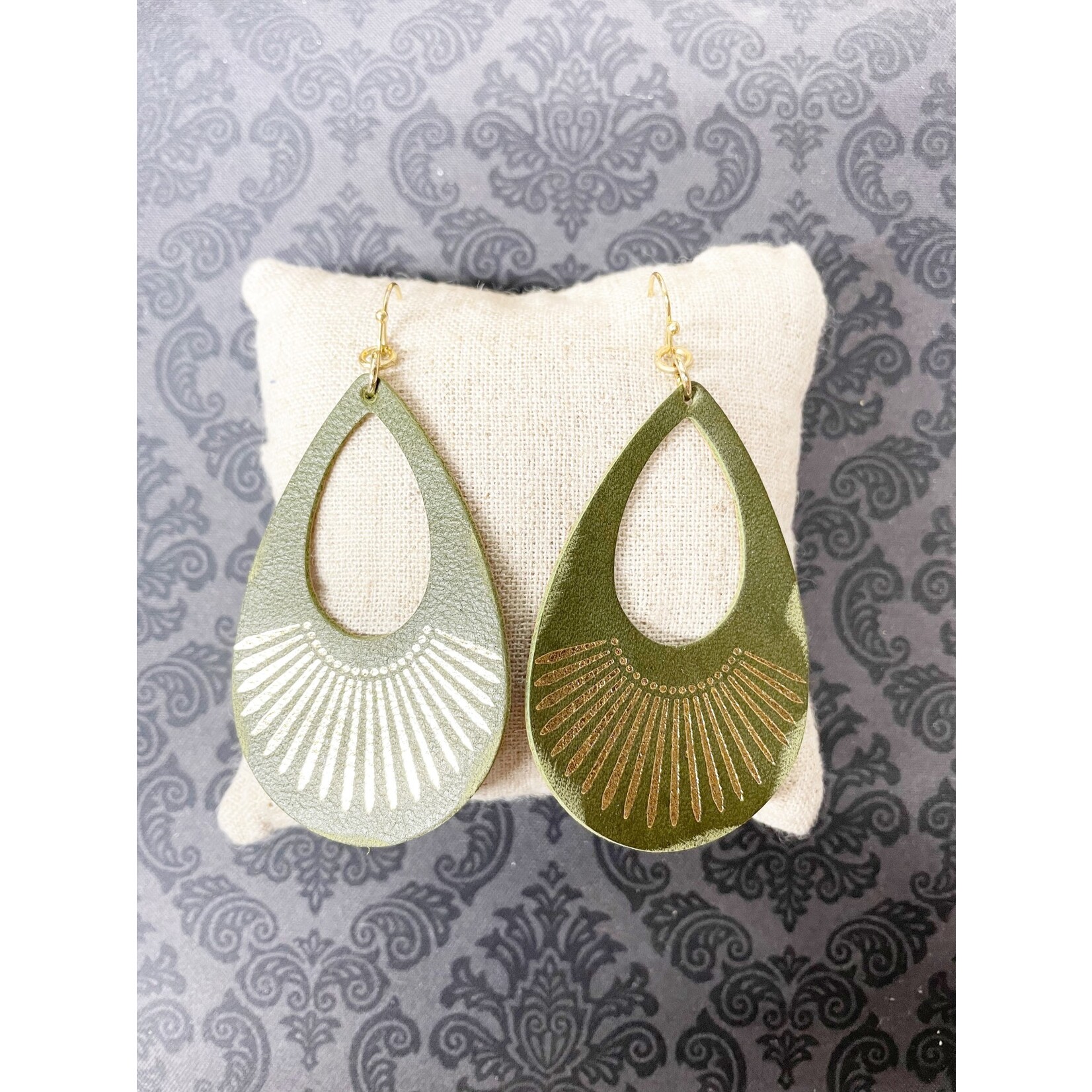 m. lynne designs olive green leather earring
