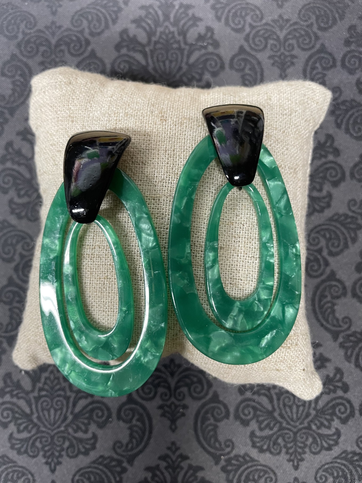 available at m. lynne designs Double Oval Green Acrylic Earring