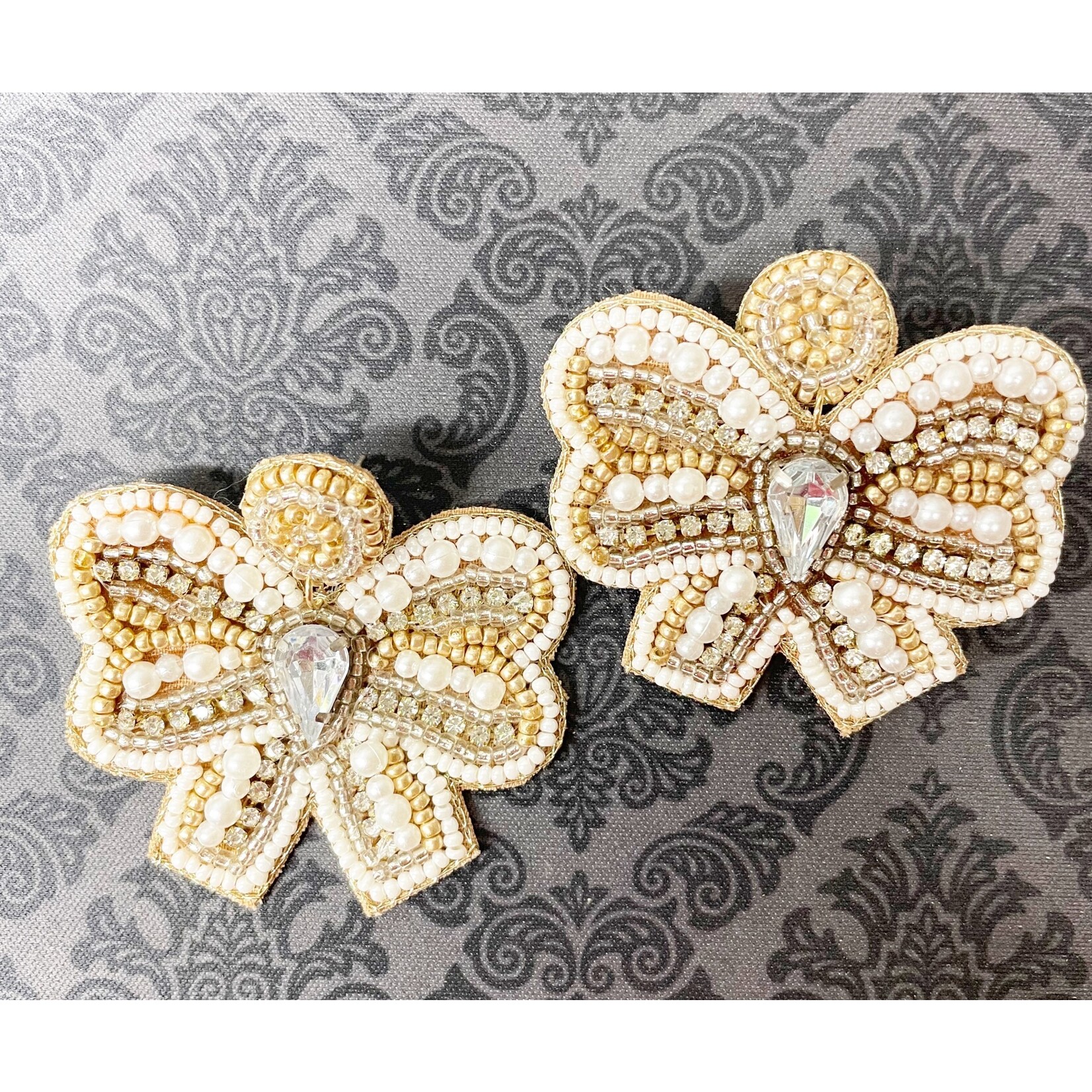 m. lynne designs gold & white bow earring
