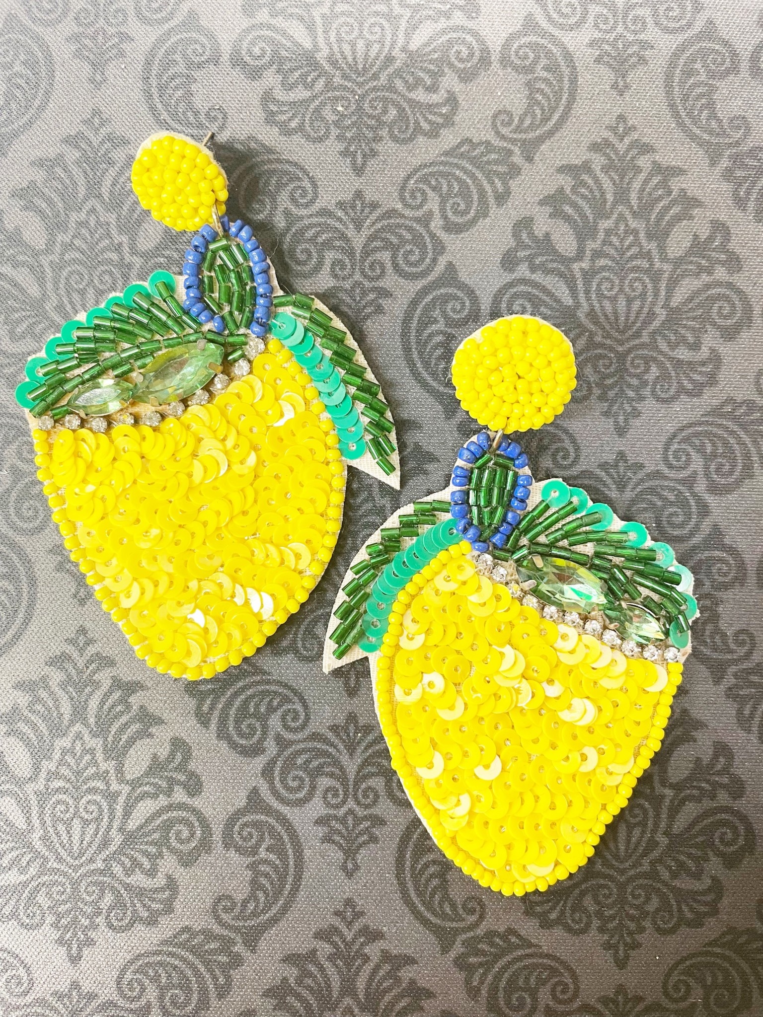 available at m. lynne designs Beaded Lemon with Sequins Earring