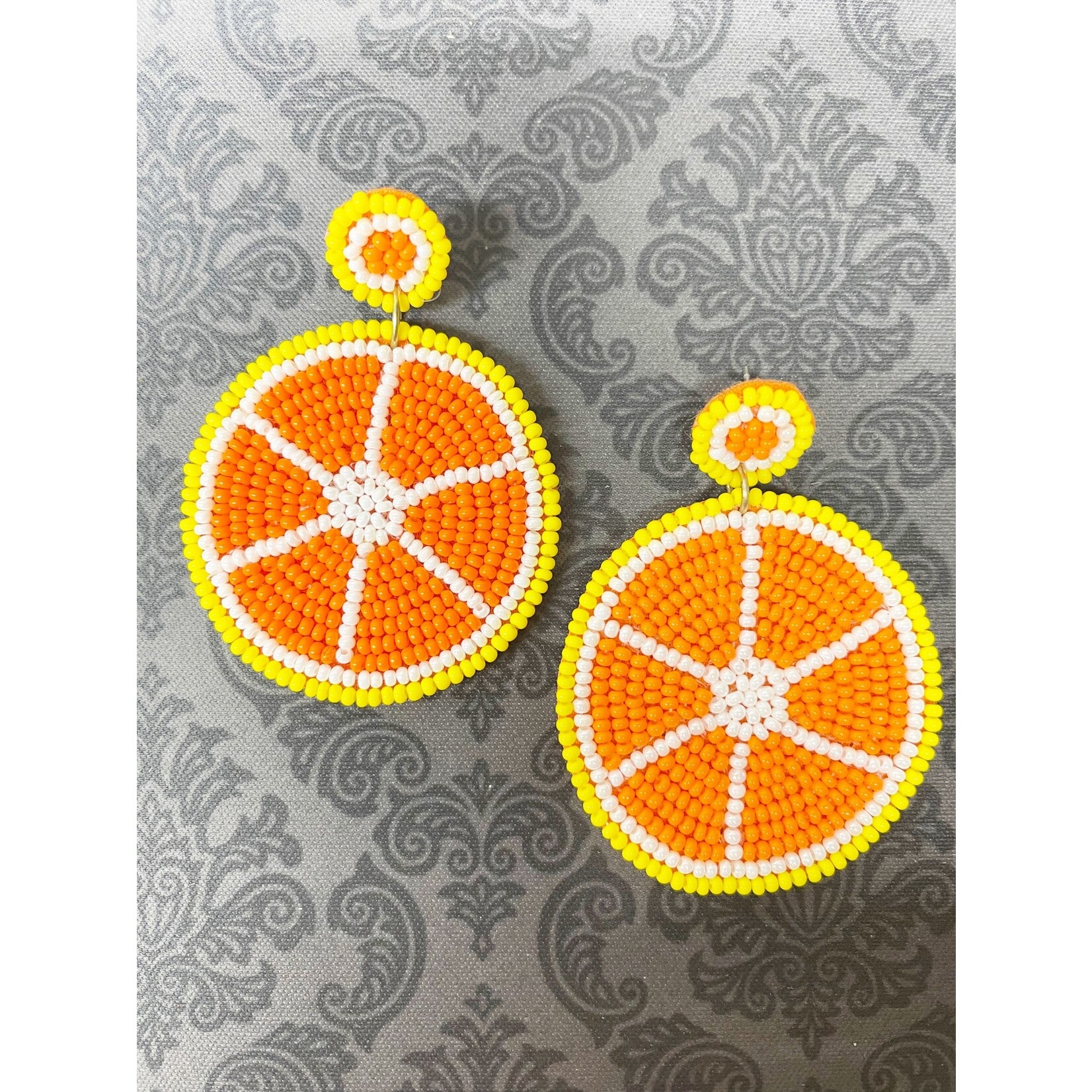 m. lynne designs beaded orange full slice earring