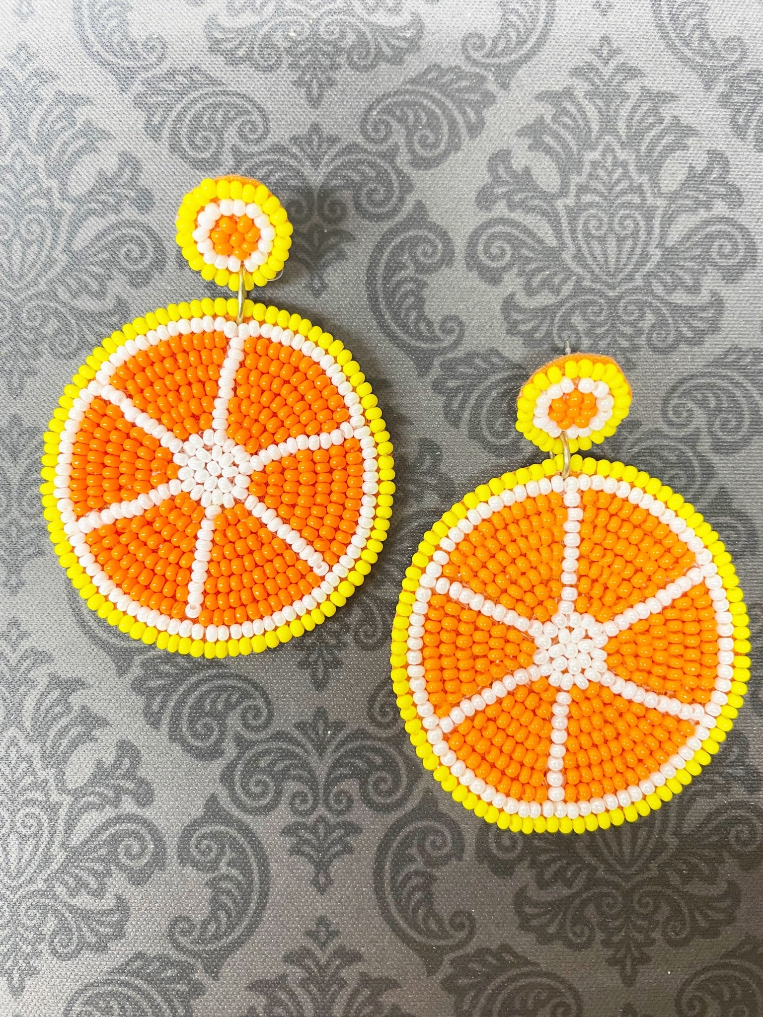 available at m. lynne designs Beaded Orange Full Slice Earring