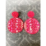 m. lynne designs beaded round earring with red, pink & white