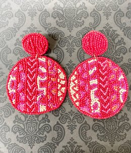 available at m. lynne designs Beaded Round, Red, Pink & White Earring