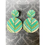 m. lynne designs beaded round earring with green, teal and peach