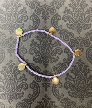 Bracelet, Purple Beaded with Gold Disc