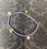 Bracelet, Purple Beaded with Gold Disc
