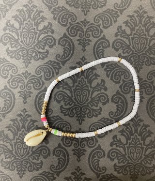available at m. lynne designs White Disc with Colorful, Gold & Shell Bracelet