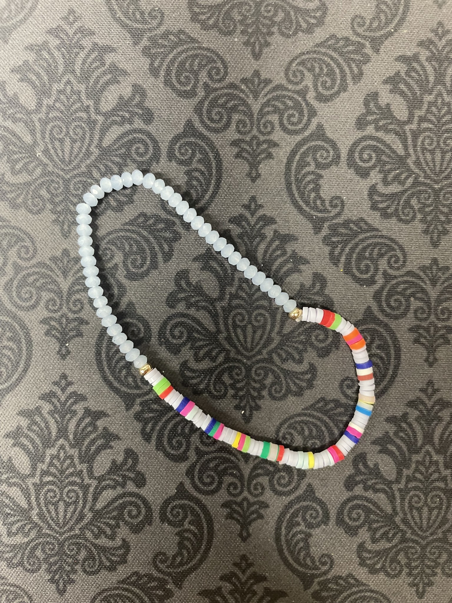 Bracelet, White Disc with Colorful and Beads