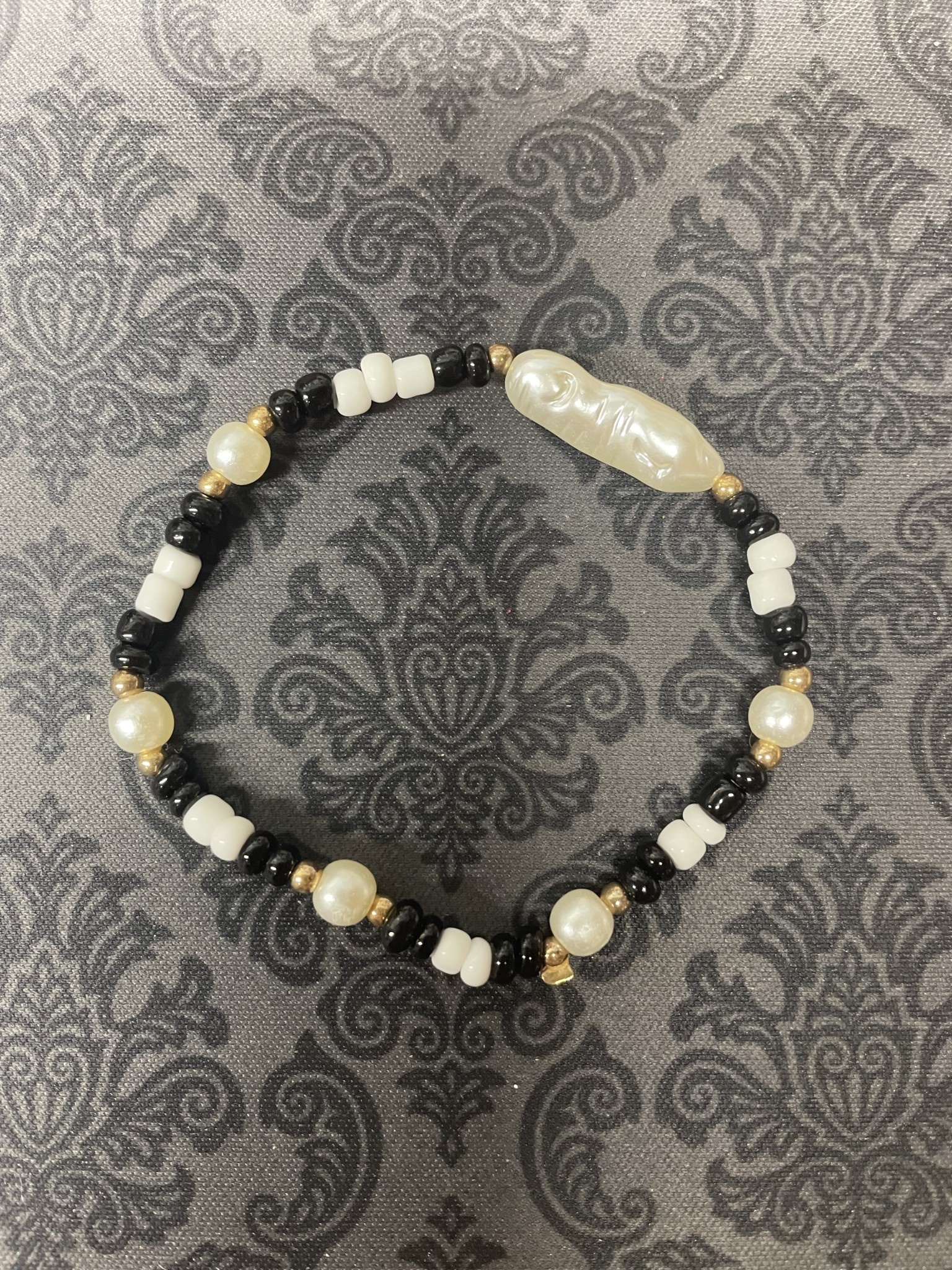 available at m. lynne designs Black & White with Long Pearl Bracelet