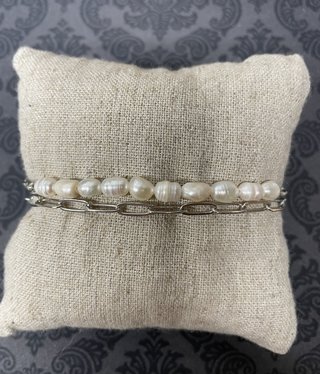 available at m. lynne designs Bracelet, Pearl with Silver Paperclip Chain