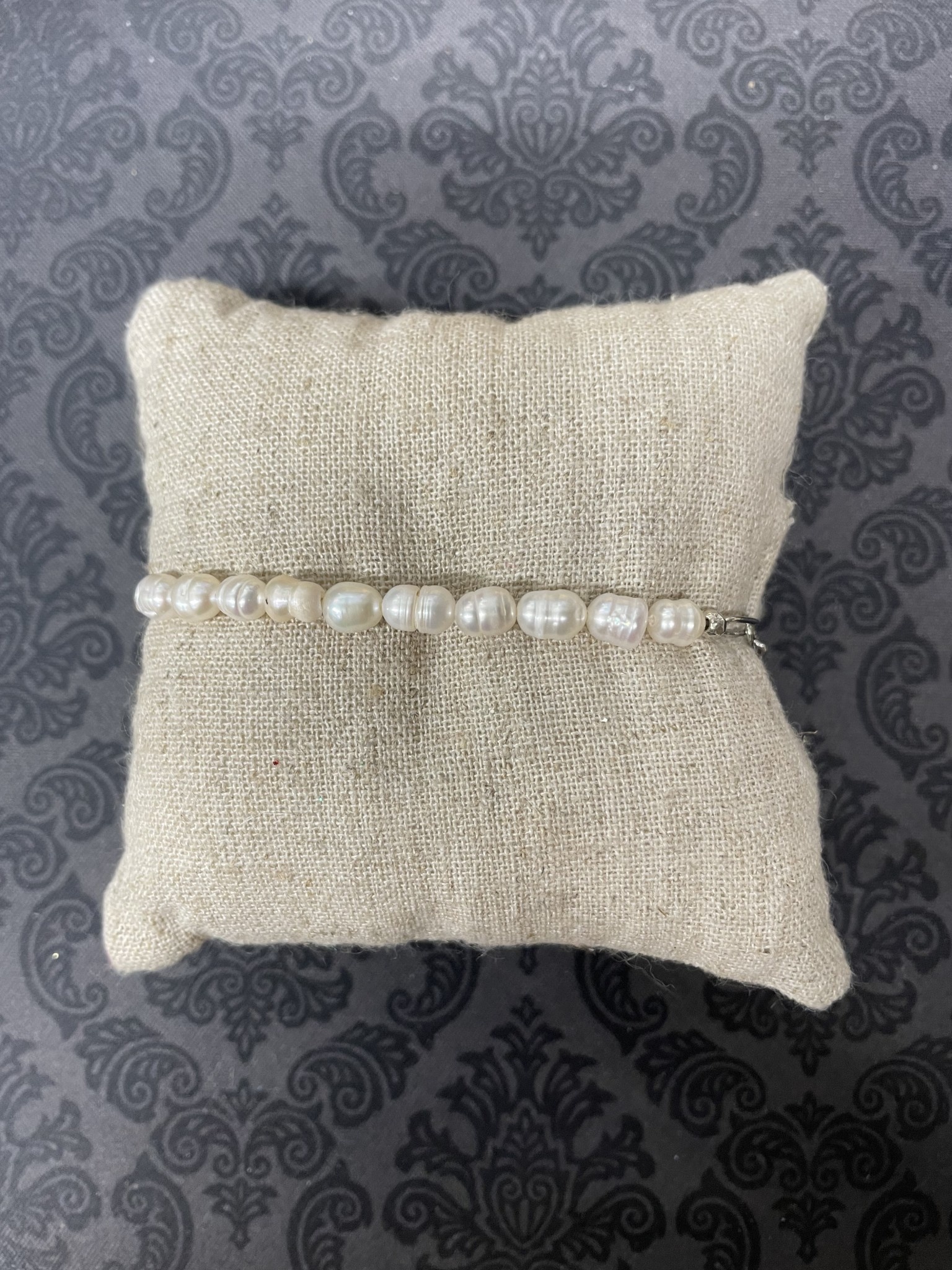 available at m. lynne designs Pearl with Silver Paperclip Chain Bracelet