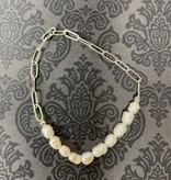 Bracelet, Pearl with Silver Paperclip Chain